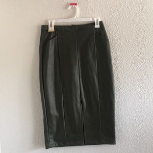 Faux leather olive green pencil skirt